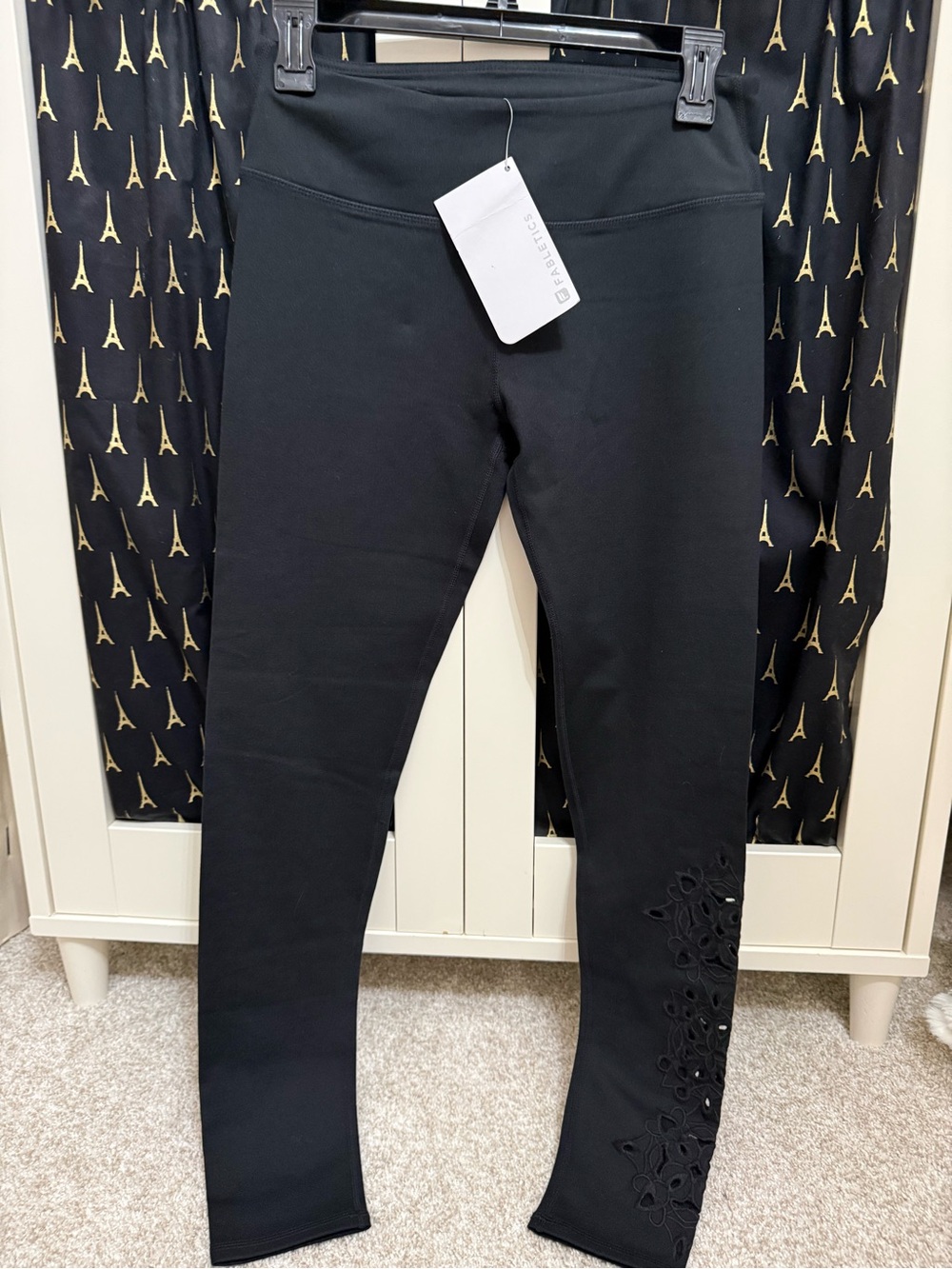 Fabletics Black Stretch Jeggings with Laser-Cut Leg Detail
